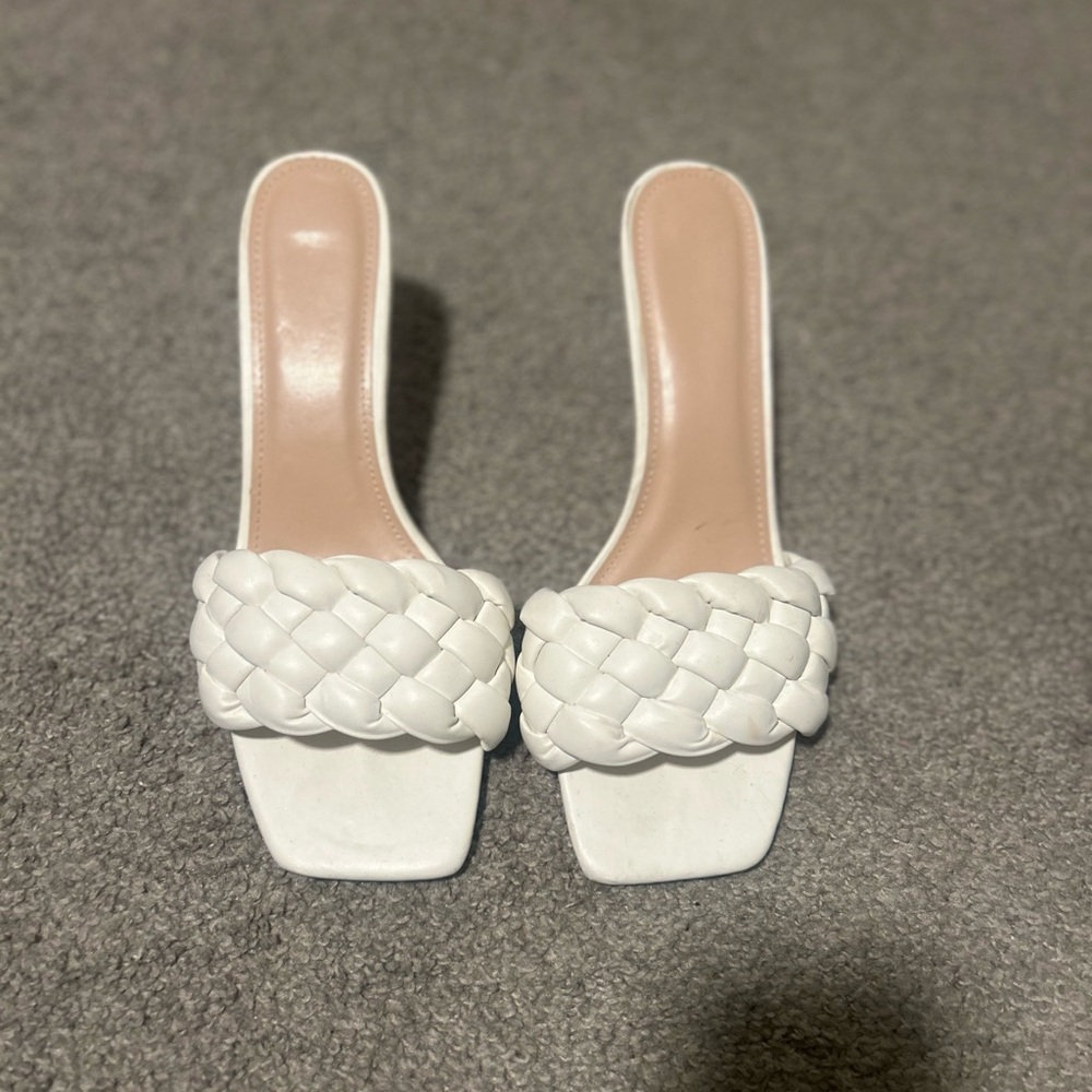 Elegant White Braided Women's Slide Sandals
